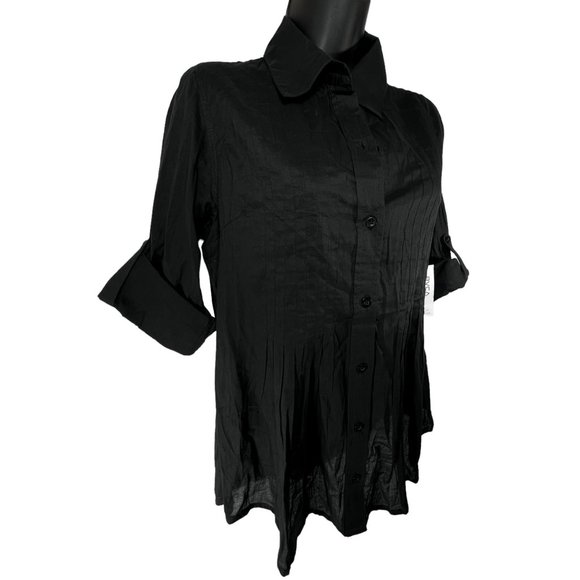 RVCA Shirt Button Down Black Sheer Light Pleated Long Sleeve Shirt Womens Small - Picture 5 of 8